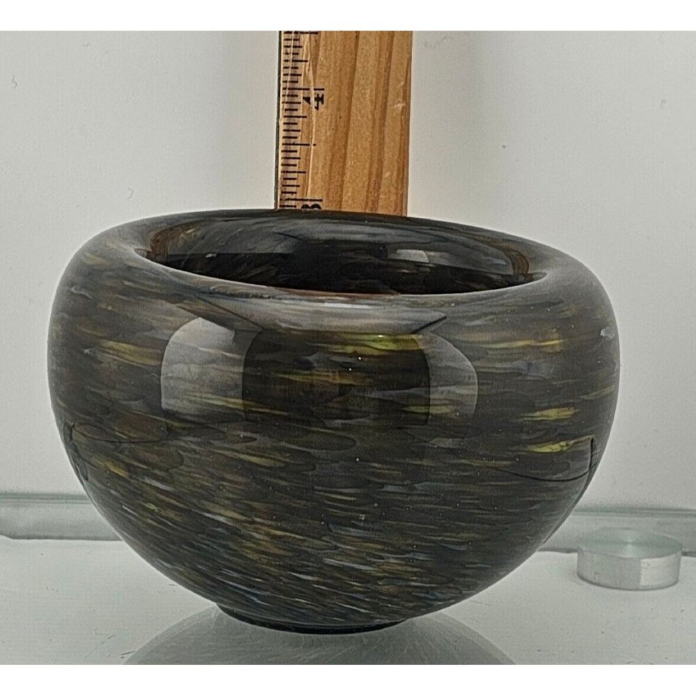 Handblown Art Glass Double Wall Swirled Brown Bowl 4" tortoise shell design - Picture 10 of 12